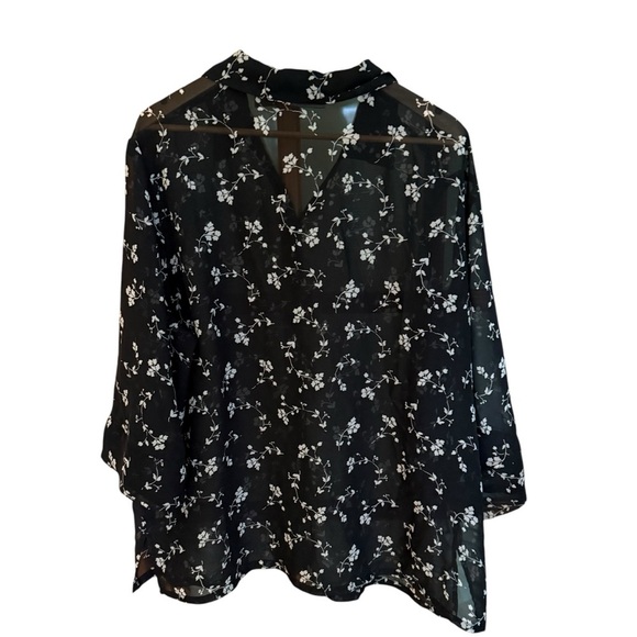 Vintage Kathie Lee Sheer Women’s Floral Blouse 3/4 Sleeve Button Front 22/24 - Picture 5 of 8